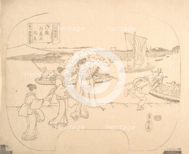 Proof Line-Block Print for Fan, 19th century. Creator: Sadahide Utagawa.