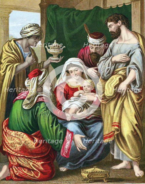 The Magi presenting their gifts to the infant Jesus, c1860. Artist: Unknown