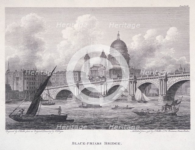 Blackfriars Bridge, London, 1827. Artist: George Cooke