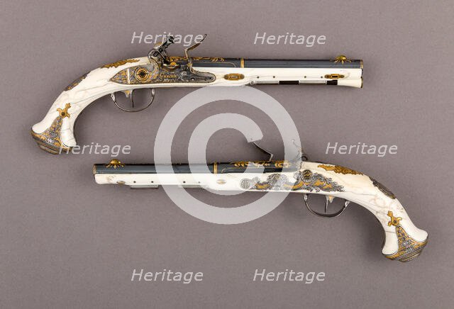 Pair of Flintlock Pistols of Empress Catherine the Great..., Russian, Saint Petersburg, 1786. Creator: Johan Adolph Grecke.