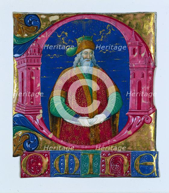 Initial D[omine] from a Choral Book: King Solomon, c. 1470-1480. Creator: Guglielmo Giraldi del Magri [or del Magro] (Italian), attributed to.