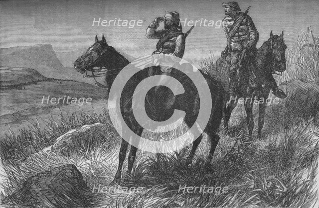 'Frontier Light Horse, on Vedette Duty, Discovering Zulus near Wood's Camp, on Kambula Hill', c1880. Artist: Unknown.