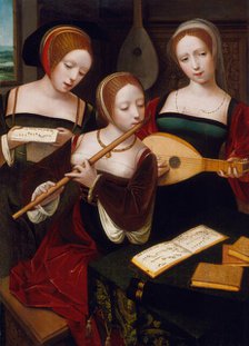 Three musicians / Three ladies playing music, c1530. Creator: Master of the Female Half-Lengths.