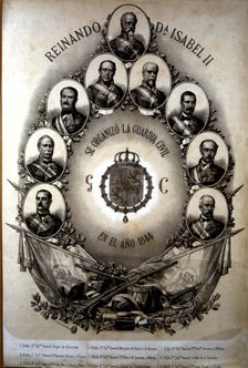 Foundation of the Civil Guard in 1844, portraits of the founders chaired by the Marquis of Ahumad…