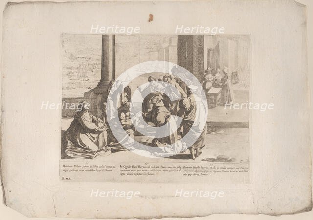 Episode 13: In Prato Saint Bernardino heals a boy attacked by a bull; Episode 14: In Bo..., 1610-39. Creator: Bernardino Capitelli.