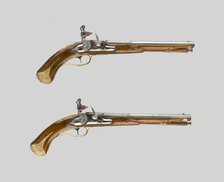 Pair of Flintlock Pistols, Italy, c. 1690/1700. Creators: Lazarino Cominazzo, Gio Borgogn.
