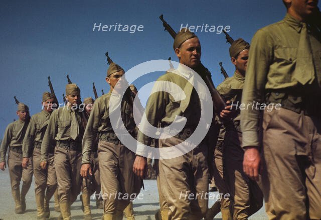 Marines finishing training at Parris Island, S.C., 1942. Creator: Alfred T Palmer.