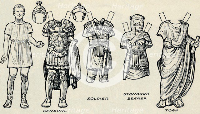 'The Gallery of Historic Costume: What The Britons and Romans Used To Wear', c1934. Artist: Unknown.