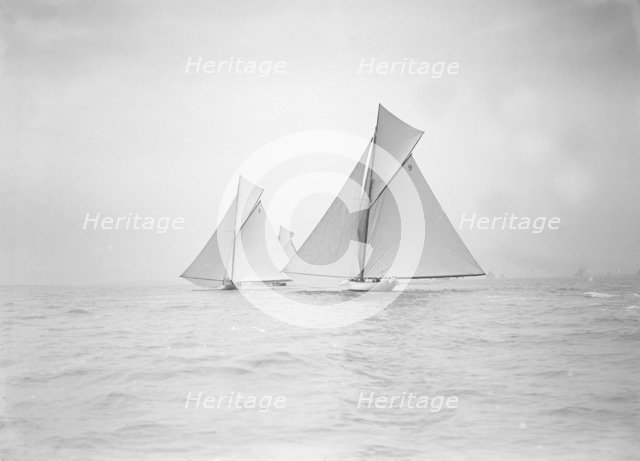 The cutters 'Rosamond', 'Carina' and 'Sonya' racing downwind, 1911. Creator: Kirk & Sons of Cowes.