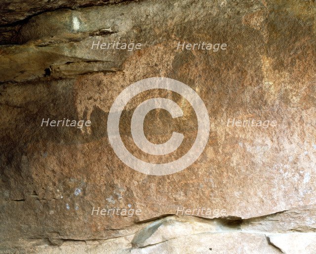 Levantine cave paintings from group Albarracín (Teruel) in the Abrigo Callejon of the Plou, cave …
