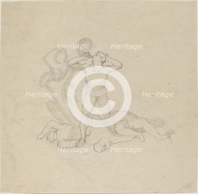 Figure Standing over Corpses, Blowing a Horn, in or after 1795. Creator: John Flaxman.