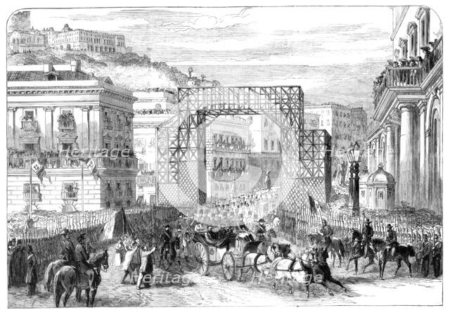 Victor Emmanuel's entry into Naples: scene in the Piazza del Palazzo Reale, looking up..., 1860. Creator: Unknown.