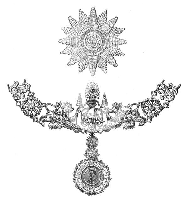 Badge, collar, and star of a new order of knighthood instituted by the King of Siam, 1874. Creator: Unknown.