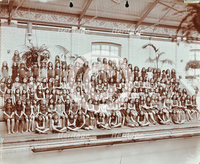 Swimming class, Lavender Hill Girls School, Bermondsey, London, 1906. Artist: Unknown.