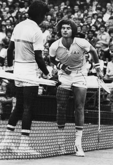 Tennis players Vijay Amritraj (India) and Jimmy Connors (USA), Wimbledon, London, 1981. Artist: Unknown