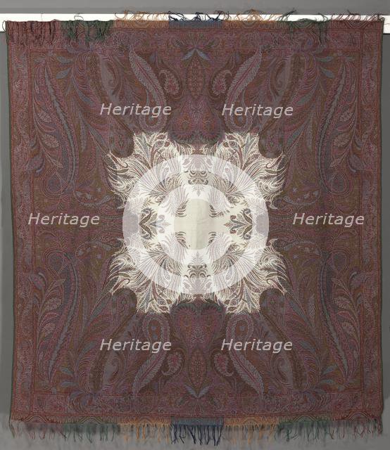Square shawl with Quarter Shawl Layout and Ivory Center, 1848-1851. Creator: Unknown.