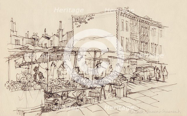 'Market, Queen's Crescent', c1950. Creator: Shirley Markham.