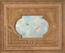 Design for a ceiling with a trompe l'oeil sky filled with birds, 19th century. Creators: Jules-Edmond-Charles Lachaise, Eugène-Pierre Gourdet.