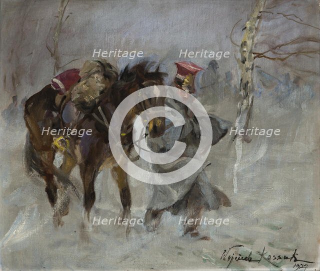 Uhlan Leading a Horse, 1927. Creator: Wojciech Kossak.