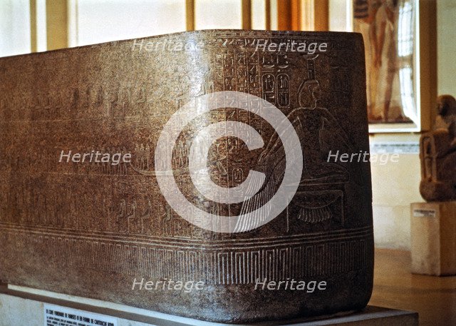 Sarcophagus of Ramses III with the image of goddess Isis and Nephthis, made in granite, from the …