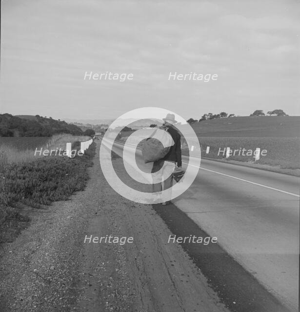 Itinerant worker on U.S. 101 near San Luis Obispo, California  , 1939. Creator: Dorothea Lange.