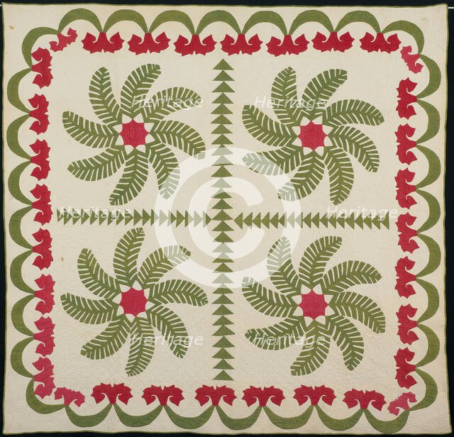 Bedcover (Princess Feather or Ostrich Plume Quilt), United States, c. 1850. Creator: Unknown.