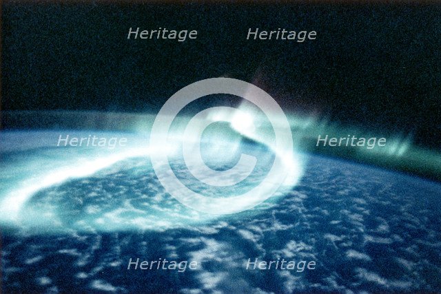 Aurora Borealis (Northern Lights) viewed from space. Artist: Unknown