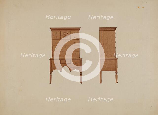 Highboy-front and Side Views, c. 1936. Creator: Fred Weiss.