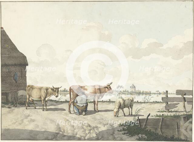 Milking farmer, 1700-1800. Creator: W. Barthautz.