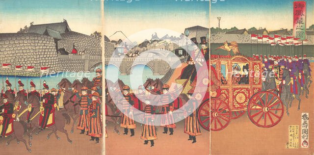 View of the Imperial Carriage, 1889 (Meiji 22)., 1889. Creator: Kunitoshi.