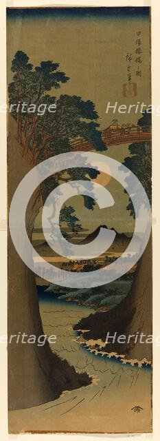 Monkey Bridge in Kai Province (Koyo Saruhashi no zu), c. 1841/42. Creator: Ando Hiroshige.