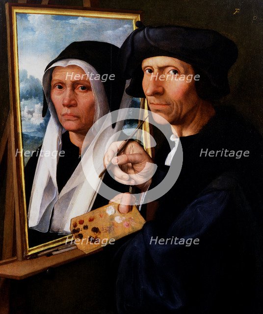Jacob Cornelisz. van Oostsanen painting his wife Anna. Artist: Jacobsz, Dirck (ca. 1497-1567)