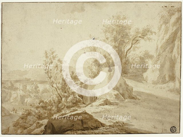 Rocks and Mountain Path, Figures and Town Below, n.d. Creators: Bartholomeus Breenbergh, Jan de Bisschop, Jan Dirksz Both.