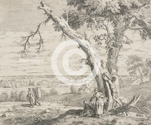 Landscape with Country Folk and Woodcutter, 1730. Creator: Marco Ricci.