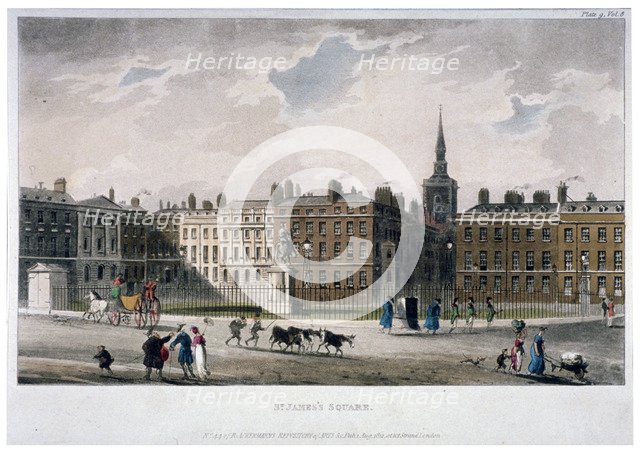 View of St James's Square from the south-east corner, London, 1812.                                  Artist: Anon