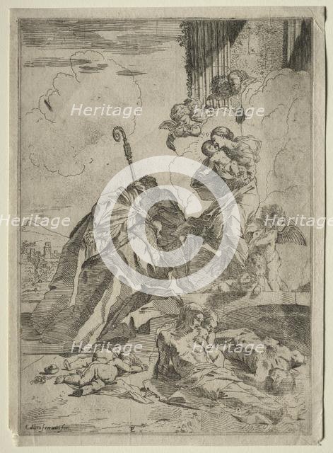 Three Lucchese Saints interceding with the Virgin for the Victims of the plague, ca. 1630-31. Creator: Pietro Testa (Italian, 1612-1650).