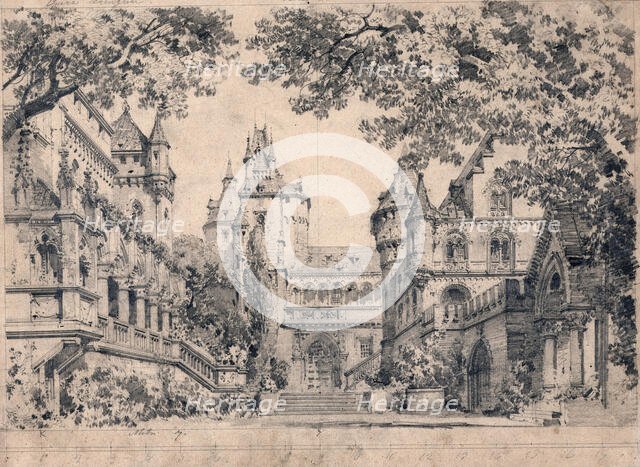 Stage design for the opera Lohengrin by Richard Wagner, 1873. Creator: Ferrario, Carlo (1833-1907).