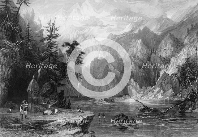 'Gungootree,the Sacred Source of the Ganges', 1838. Creator: George Francis White.