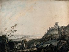 Ruins at Galetta, with lake Tunis in the distance, seen from Carthage, Tunisia, 1778. Creator: Charles Gulin.