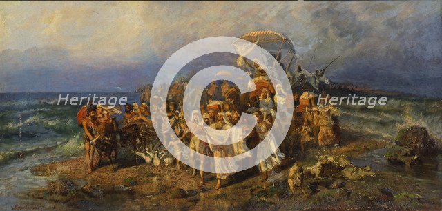 The Israelites crossing of the Red Sea, Second Half of the 19th cen.. Artist: Kotarbinsky, Vasilii (Wilhelm) Alexandrovich (1849-1921)