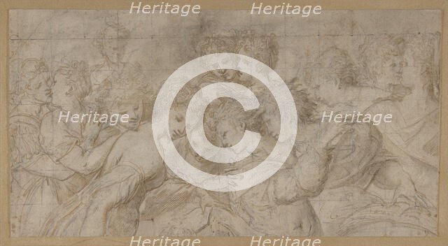 Embracing Female Figures, Some Holding Musical Scores., 1570-73. Creator: Attributed to Girolamo Mirol.