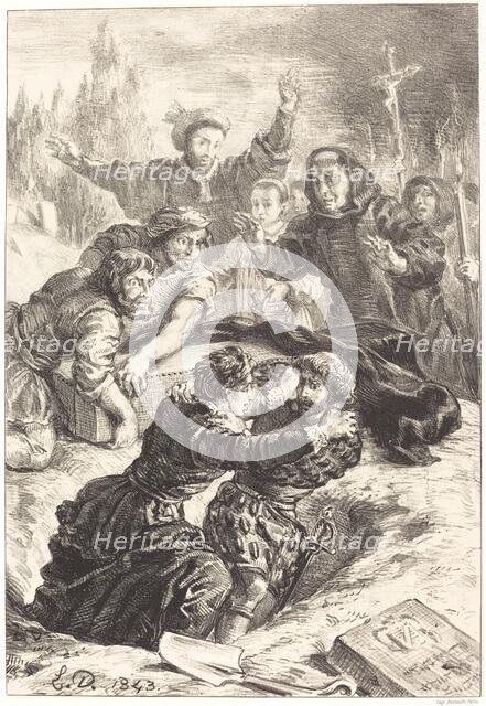 Hamlet and Laertes in the Grave of Ophelia (Act V, Scene I), 1843. Creator: Eugene Delacroix.