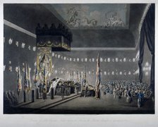 Lord Nelson lying in state in the painted chamber at Greenwich Hospital, London, 1806.  Artist: M Merigot