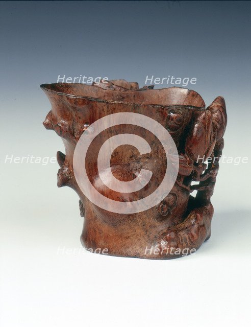 Carved bamboo cup in the form of a magnolia tree, China, c1662-c1722. Artist: Unknown