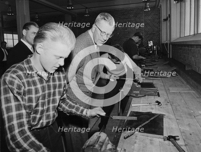 King Gustav VI Adolf visits Kockums shipyard, Malmö, Sweden, 1957. Artist: Unknown
