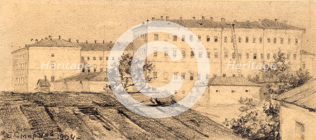 Siberian Cadet Corps in Omsk as Viewed from the Irtysh River, 1904. Creator: Boris Vasilievich Smirnov.