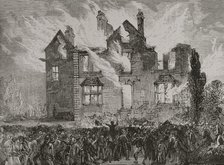 Workers' strikes in Lancashire - burning of the house of Colonel Raynsford Jackson, Wilpshire, 1878. Creator: Unknown.