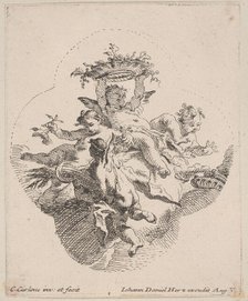 Putti holding flowers, 1725-75. Creator: Carlo Innocenzo Carloni.