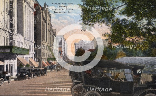 View of 5th Street showing the Auditorium Theatre, Los Angeles, California, USA, 1915. Artist: Unknown