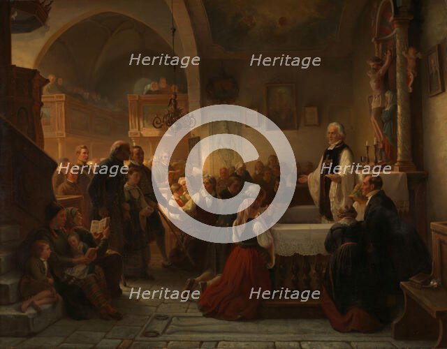 Celebrating Communion in a Swedish Parish Church, 1856. Creator: Bengt Nordenberg.